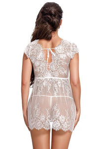 Black Cap-Sleeve Lace Babydoll