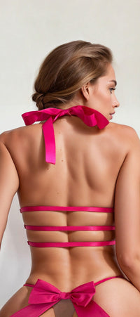 Red Oversized Bow Bra Set