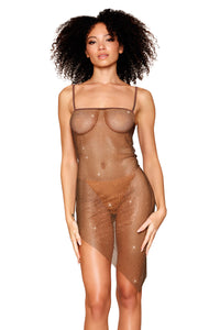 Black Asymmetrical Rhinestone Fishnet Chemise