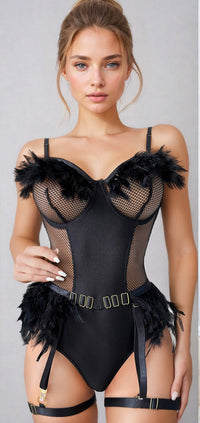 Black Feather Garter Teddy