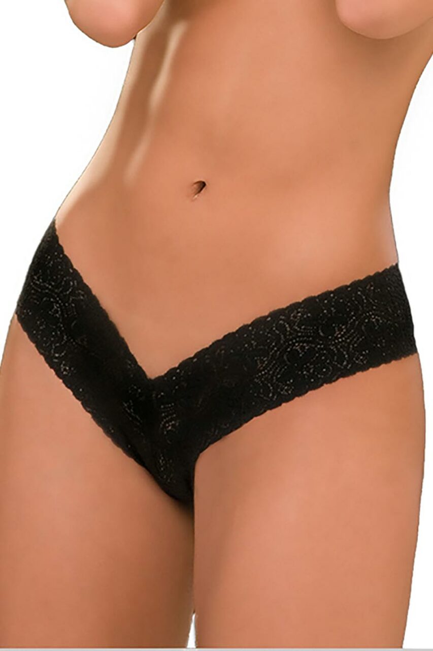 Black V-Cut Lace Thong