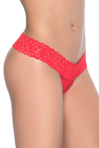 Black Peekaboo Lace Crotchless Thong