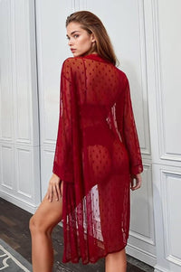 Black French Dot Mesh Robe and Bra Set