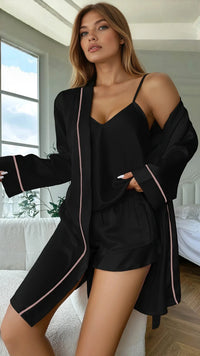 Black Satin Shorts and Cami Sleep Set