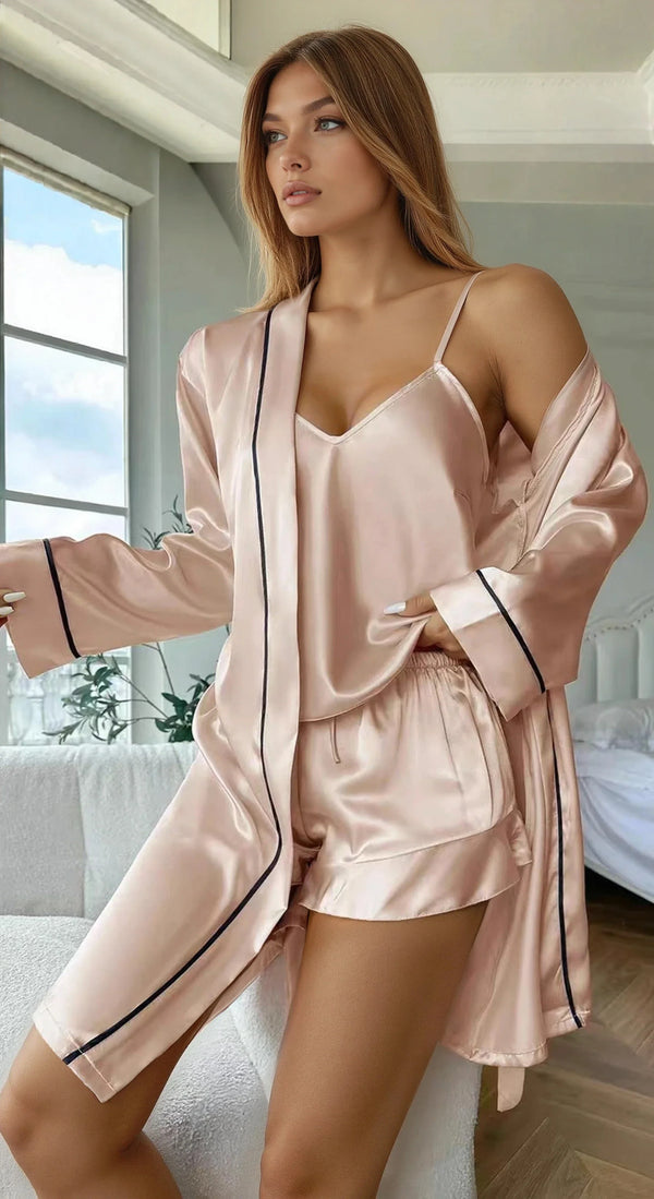 Black Satin Shorts and Cami Sleep Set