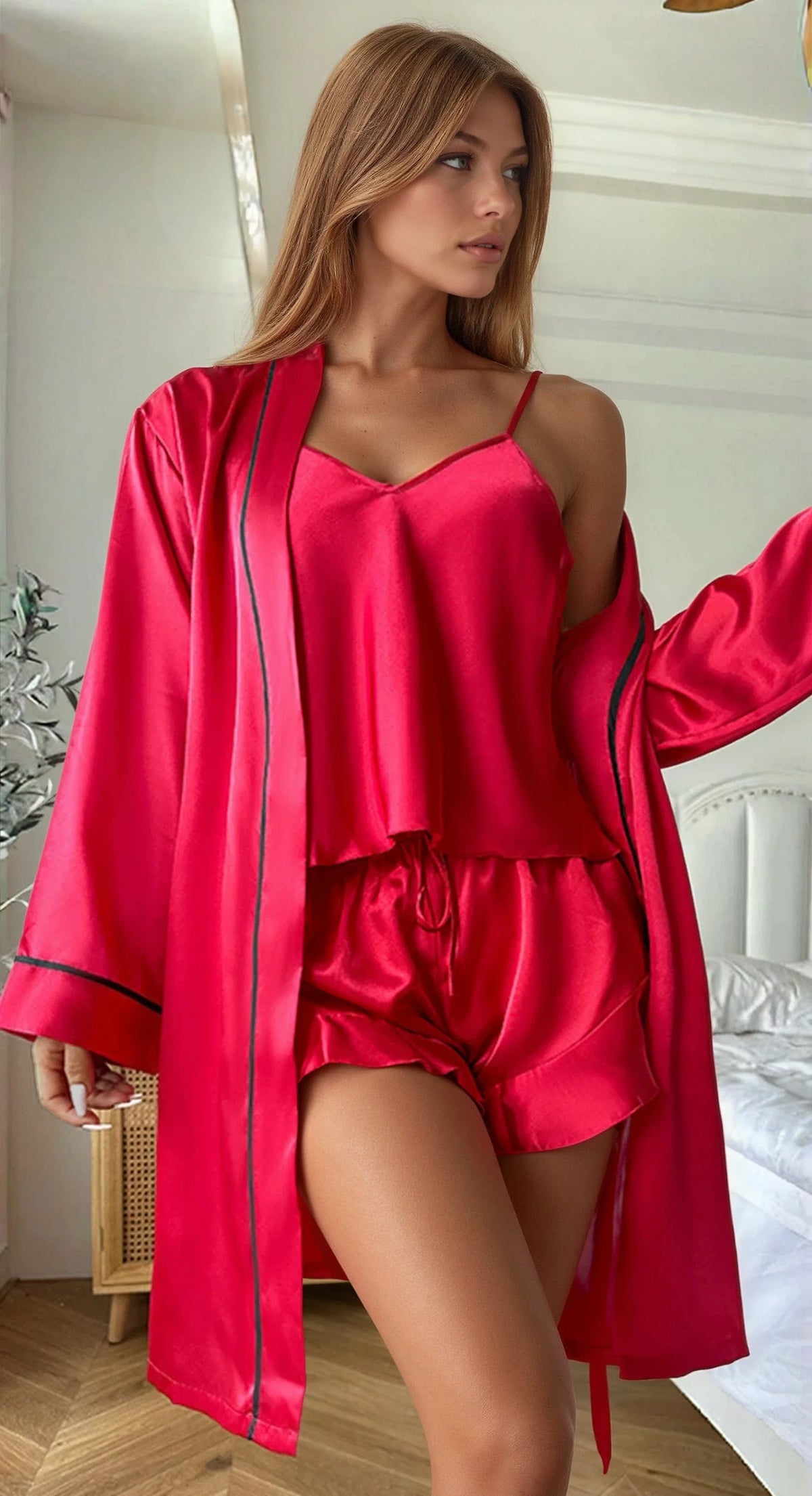 Black Satin Shorts and Cami Sleep Set