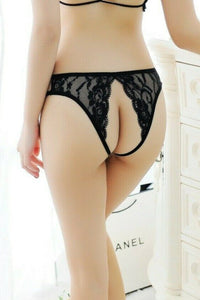 Black Bow-Detail Crotchless Lace Panty
