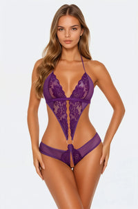 Black Open-Side Halter Lace Teddy