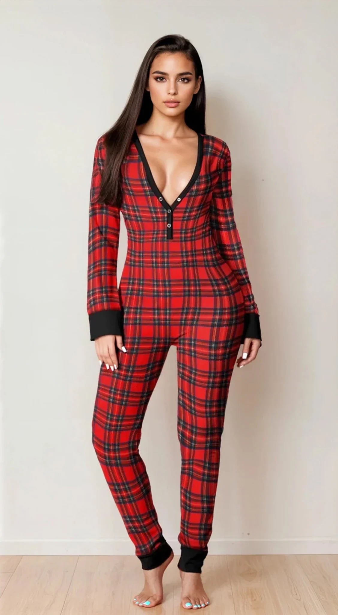 Red Open-Back Long Sleeve Long Johns