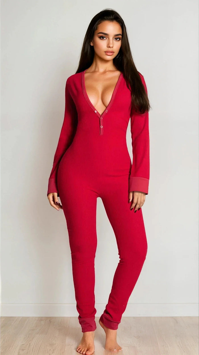 Red Open-Back Long Sleeve Long Johns