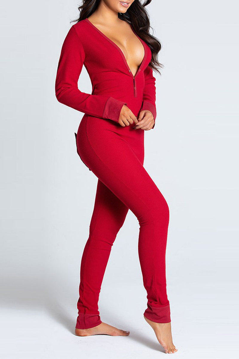 Red Open-Back Long Sleeve Long Johns