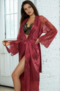 Black Long Satin and Lace Robe