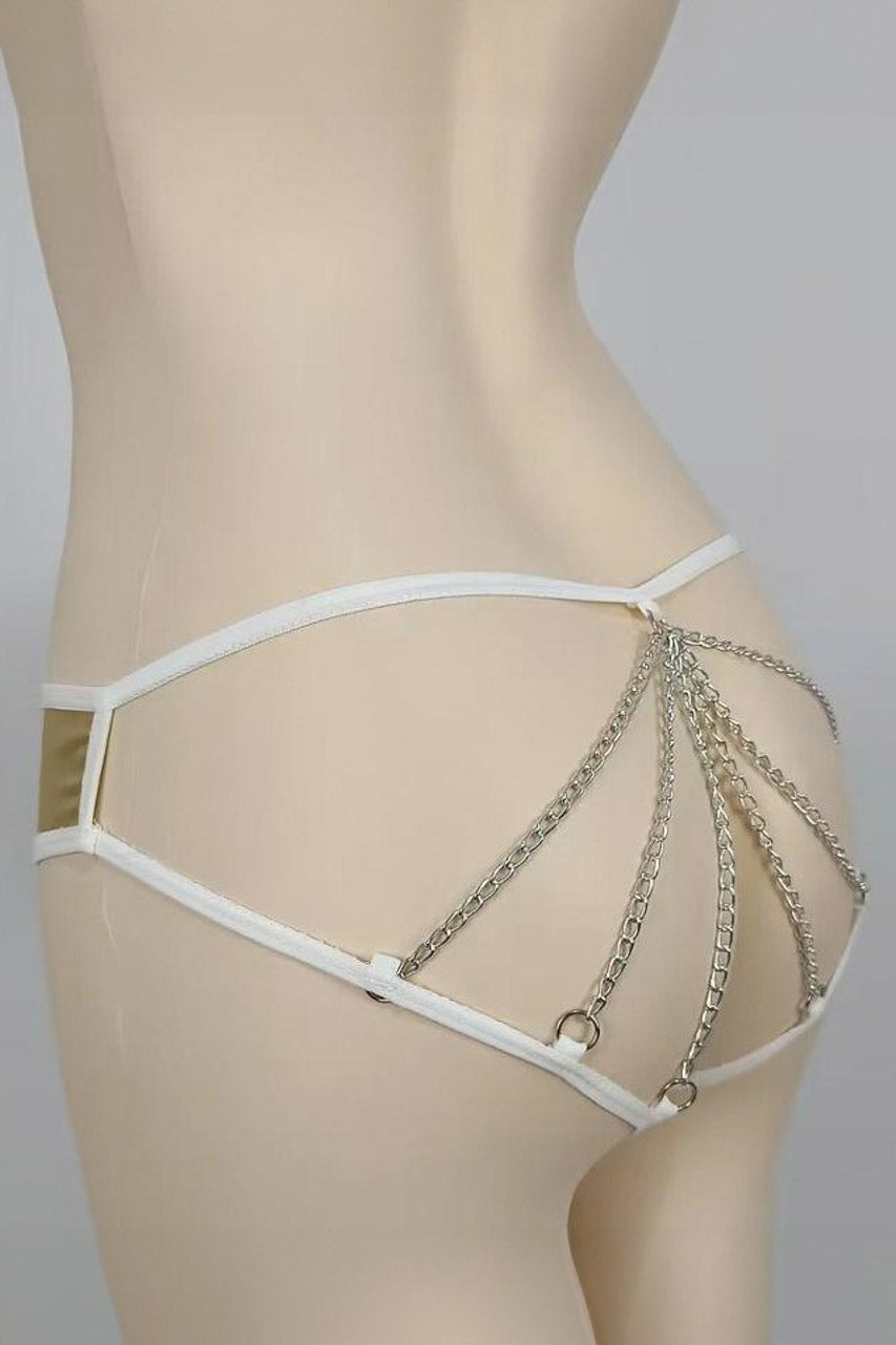Black Wet-Look Chain-Back Panty