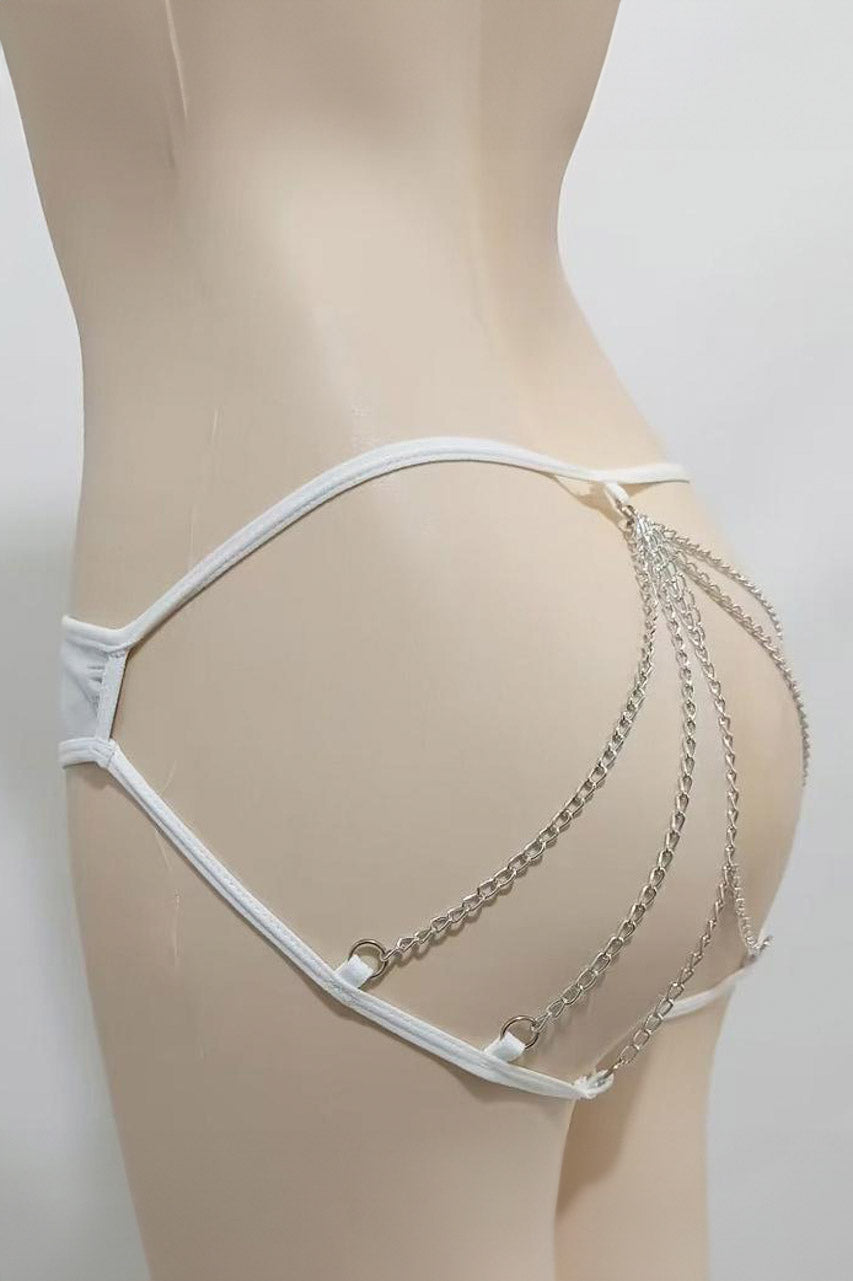 Black Wet-Look Chain-Back Panty