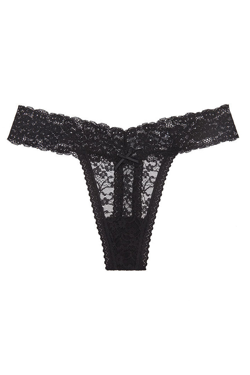 Black Plus Size Floral Lace Thong