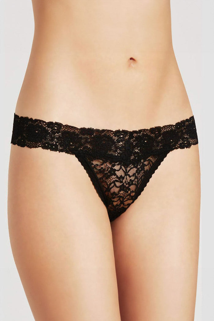 Black Plus Size Floral Lace Thong