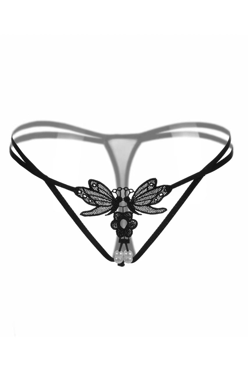 Black Dragonfly Crotchless Thong