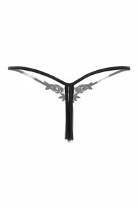 Black Embroidered Pearl Thong