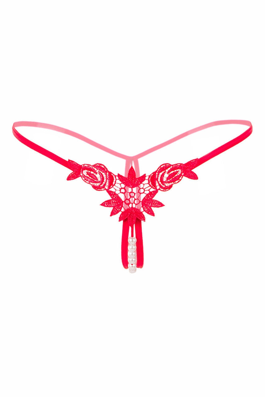 Black Embroidered Pearl Thong