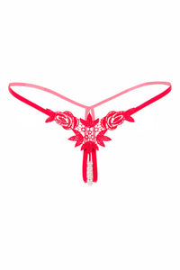 Black Embroidered Pearl Thong