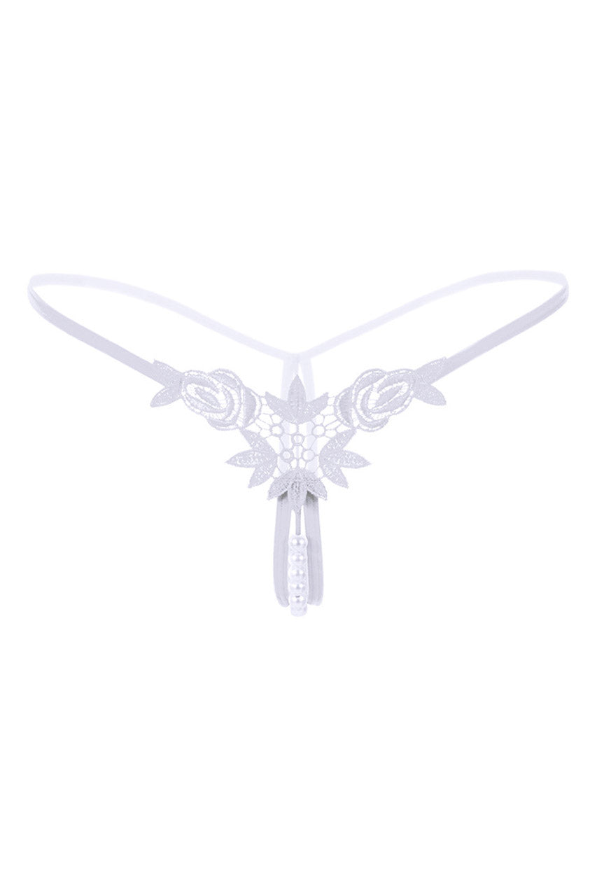 Black Embroidered Pearl Thong