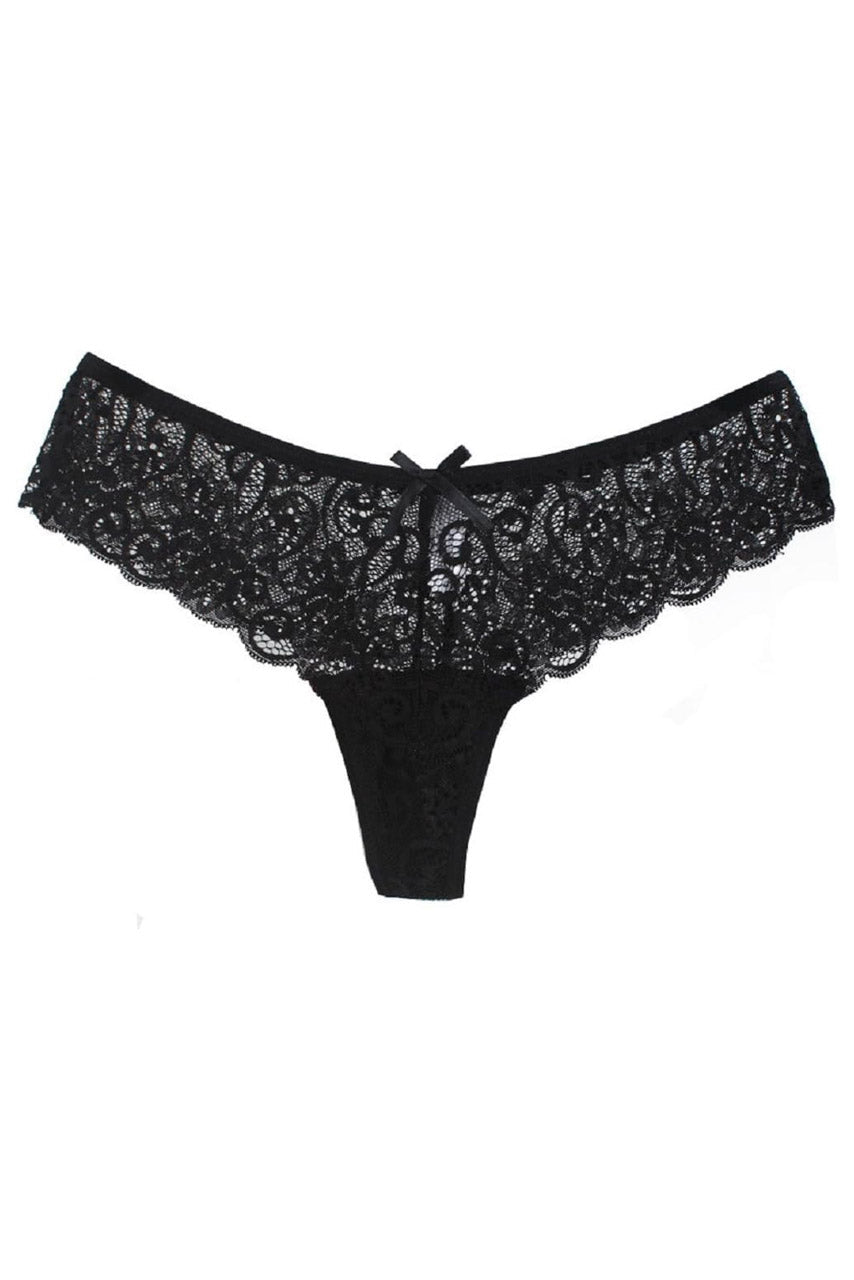 Black Wide-Band Lace Thong Panty