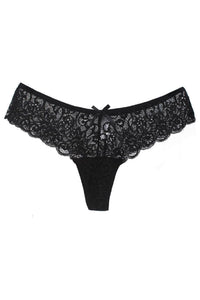 Black Wide-Band Lace Thong Panty
