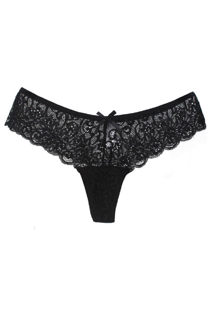 Black Wide-Band Lace Thong Panty