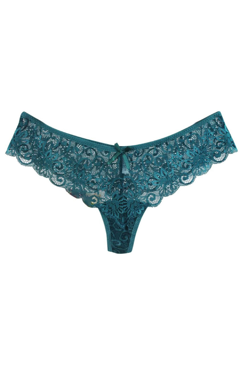Black Wide-Band Lace Thong Panty