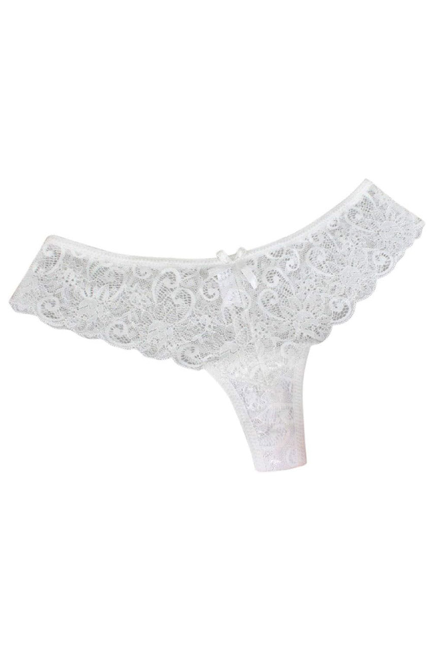 Black Wide-Band Lace Thong Panty