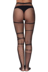 Black Banded Mesh Pantyhose