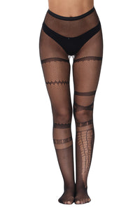 Black Banded Mesh Pantyhose
