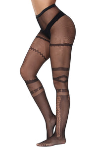 Black Banded Mesh Pantyhose