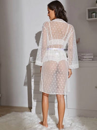 Black French Dot Mesh Robe and Bra Set