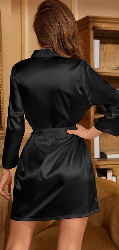 Black Classic Satin Robe