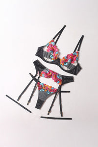 Orange Embroidered Garden Bra Set