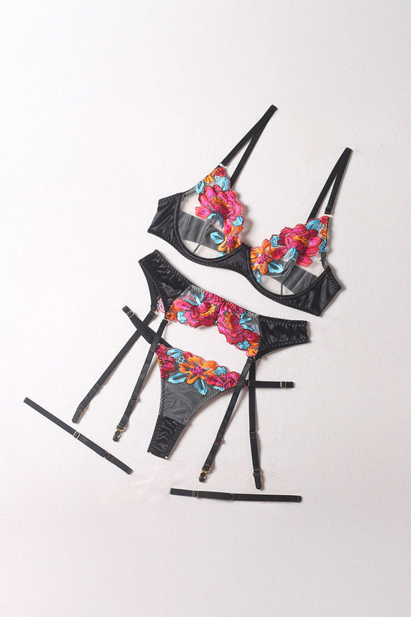 Orange Embroidered Garden Bra Set