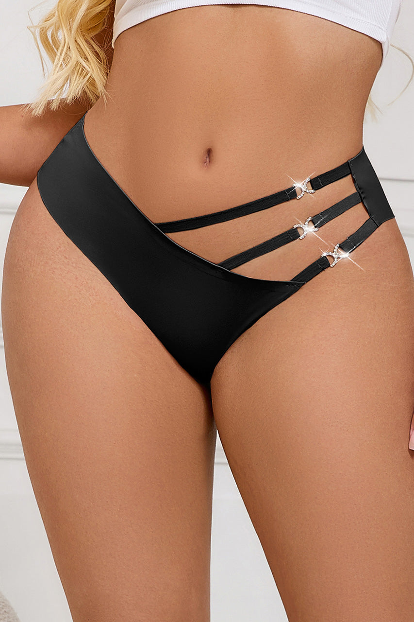 Black Strappy Rhinestone Hip Panty