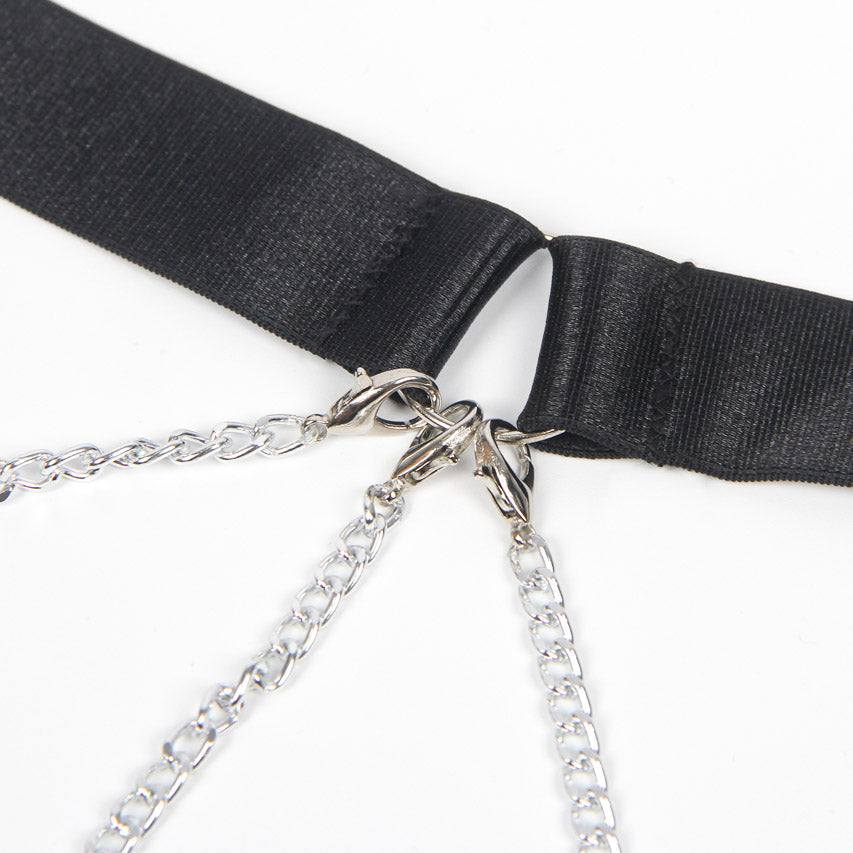 Black Draped Chain Harness Teddy