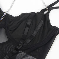 Black Draped Chain Harness Teddy