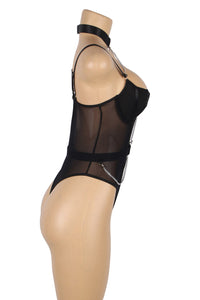 Black Draped Chain Harness Teddy