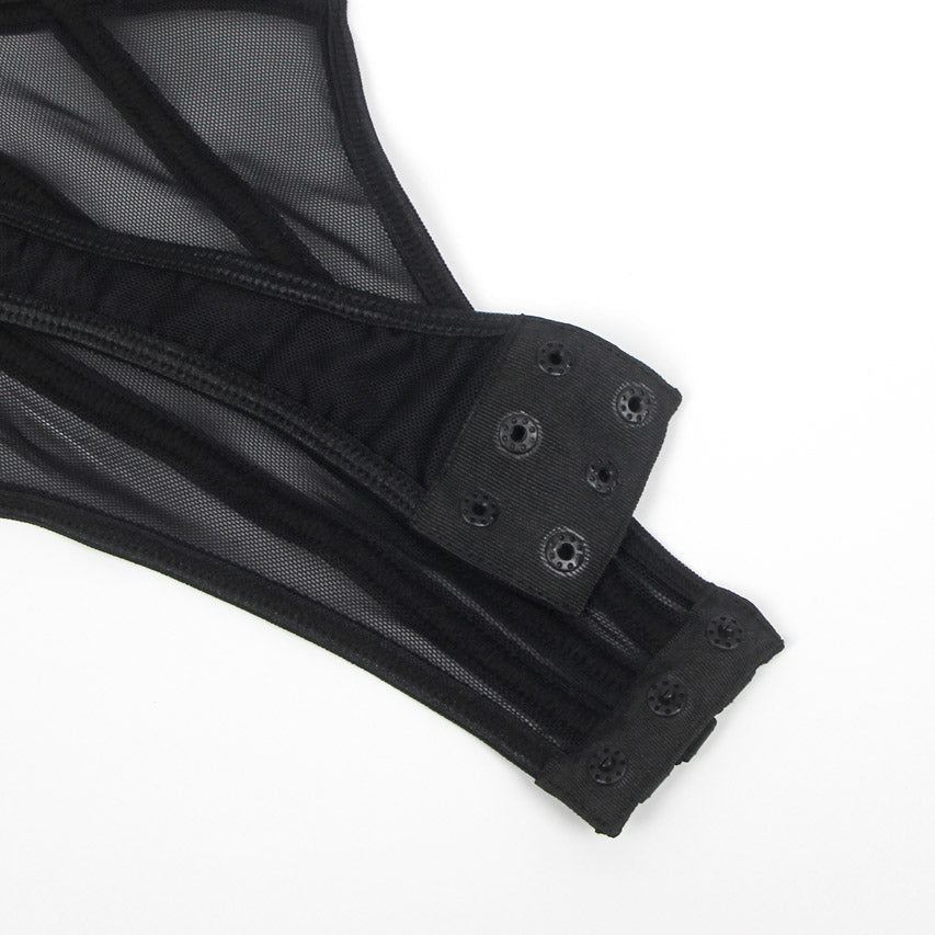 Black Draped Chain Harness Teddy