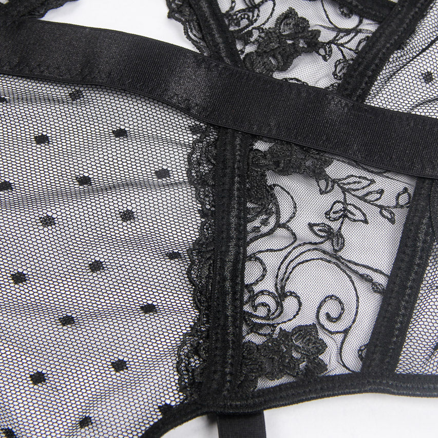 Red Hollow-Cut Embroidered Teddy