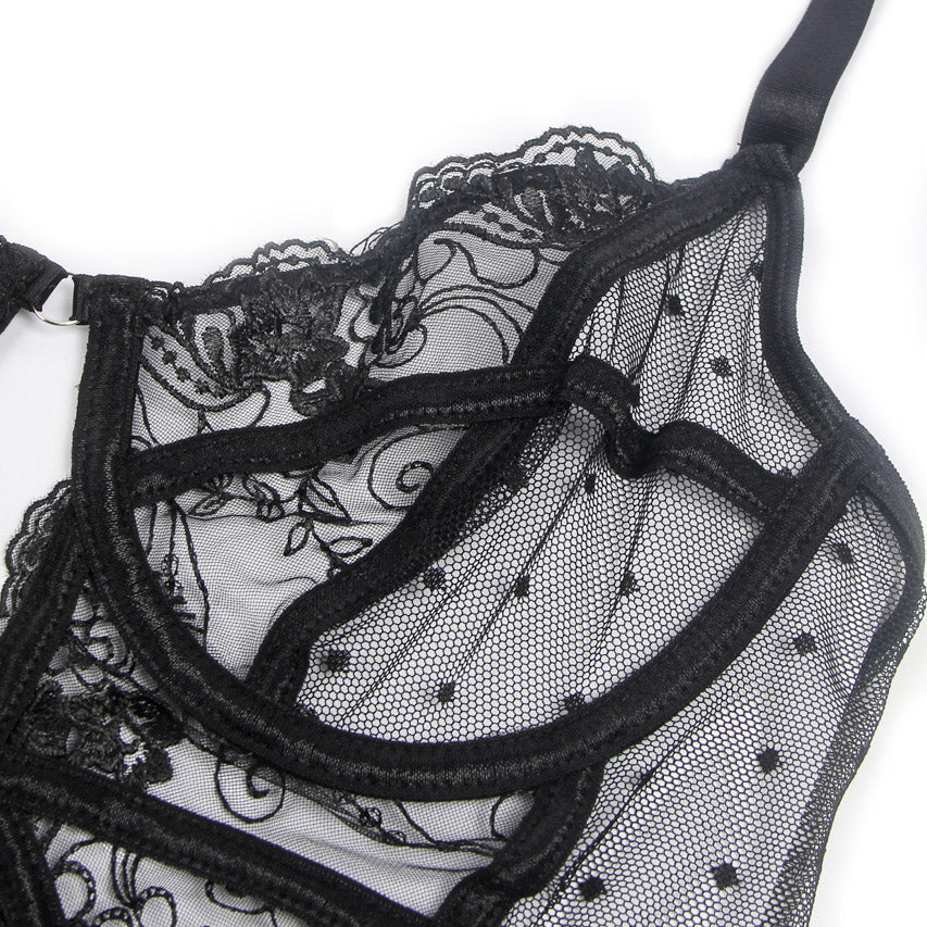Red Hollow-Cut Embroidered Teddy