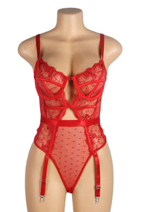 Red Hollow-Cut Embroidered Teddy
