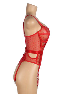 Red Hollow-Cut Embroidered Teddy