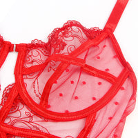 Red Hollow-Cut Embroidered Teddy