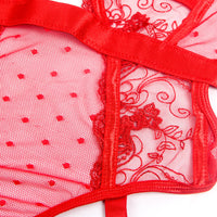 Red Hollow-Cut Embroidered Teddy