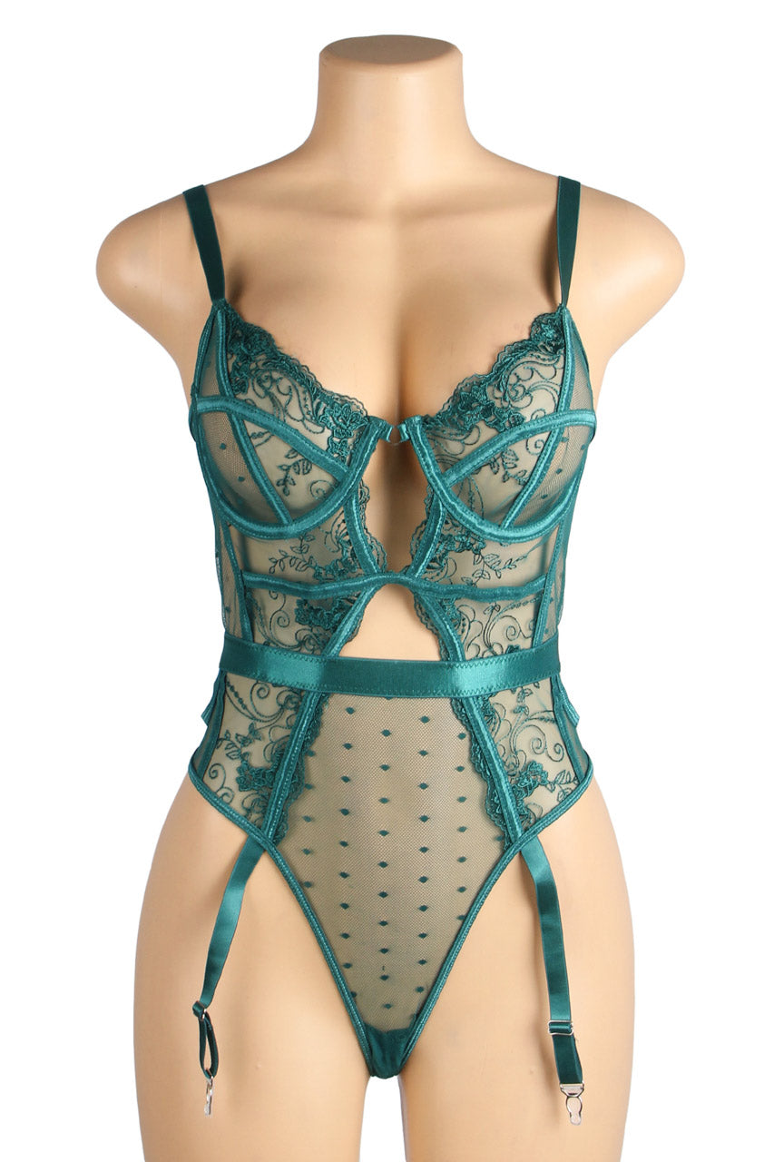 Red Hollow-Cut Embroidered Teddy