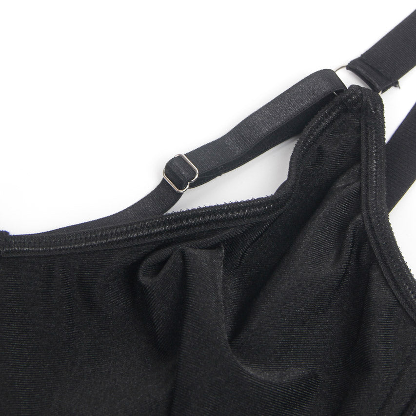 Black Bondage Bra and Garterbelt Set